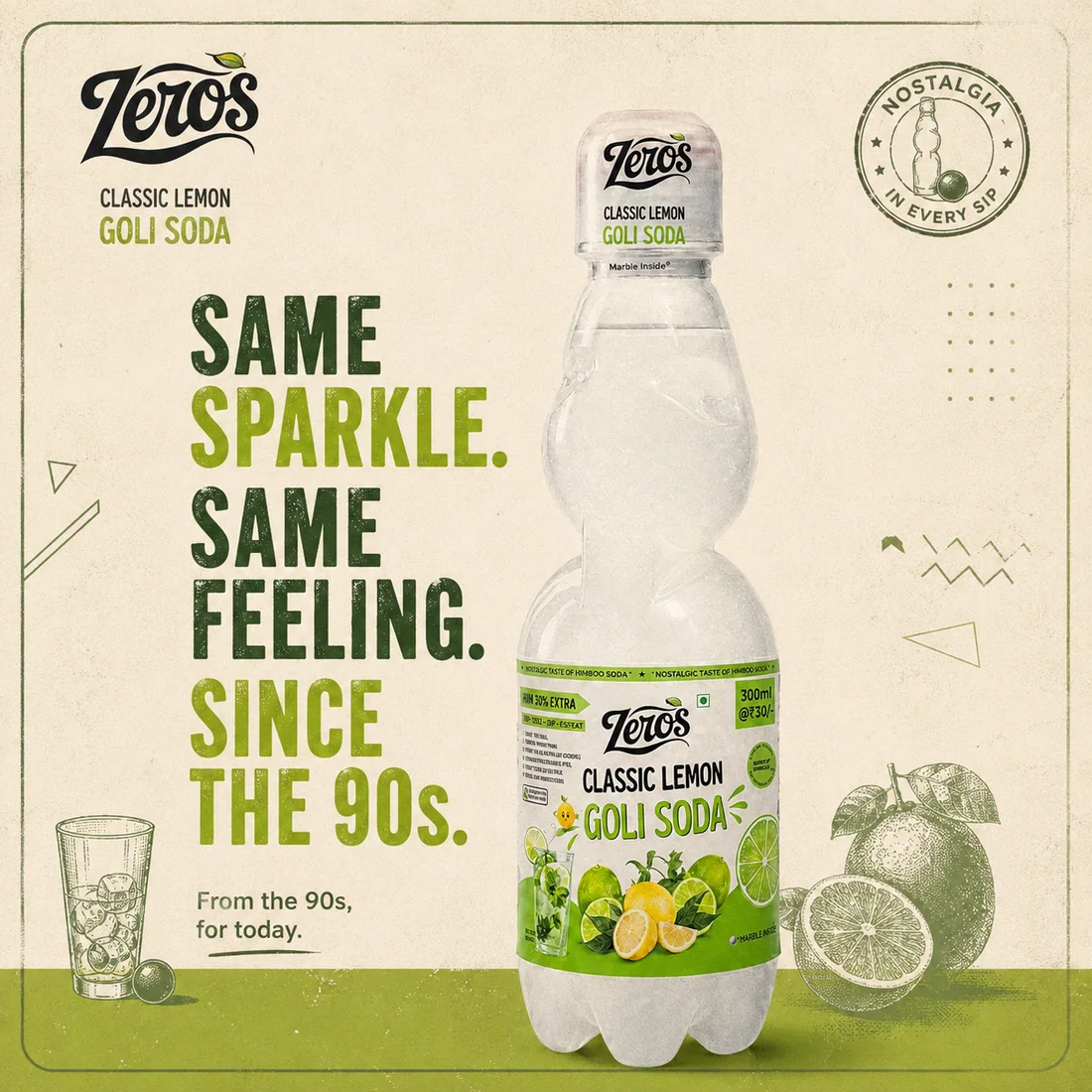 Zeros campaign artwork reading same sparkle, same feeling, since the 90s