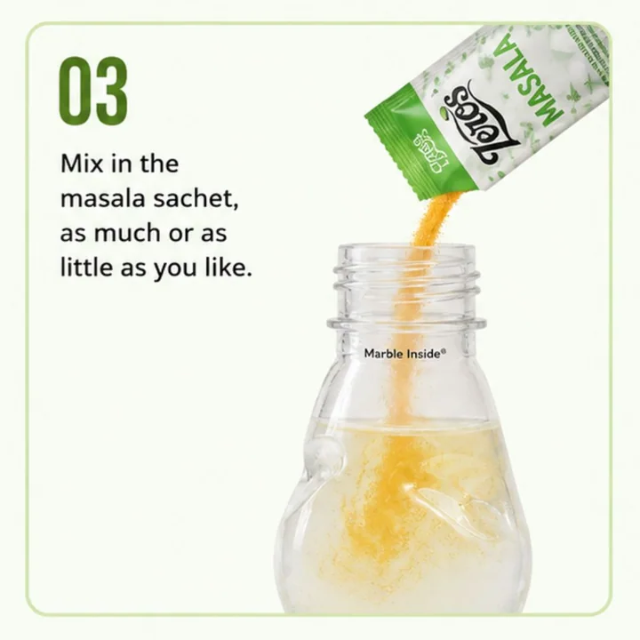 Step three. Mix in the masala sachet, as much or as little as you like.